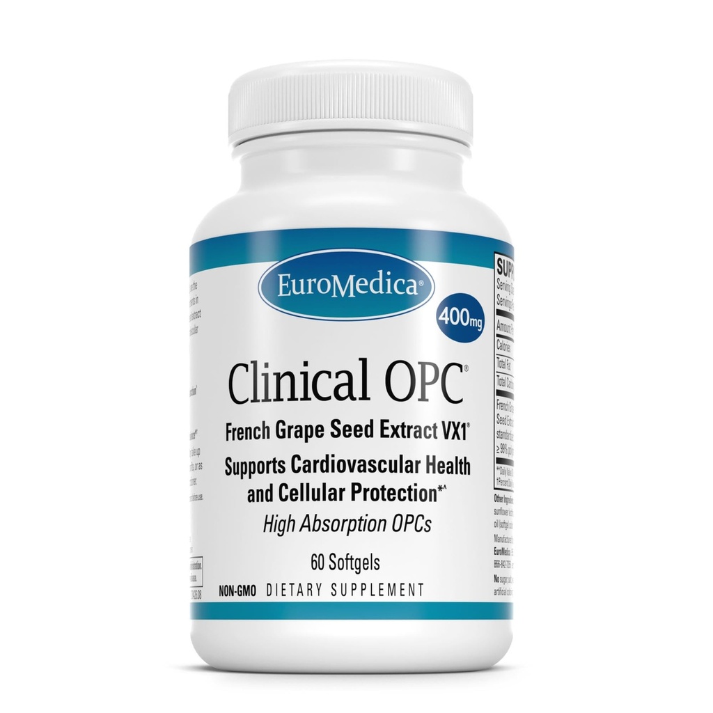 EuroMedica Clinical OPC - Cardiovascular Health & Focus Support Supplement - Kosttillskott med Grape Seed Extract & Sunflower Lecithin - Immune Support Supplement Formel - 60 Softgels