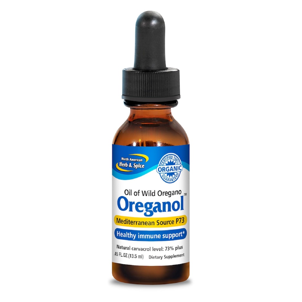 NORTH AMERICAN HERB & SPICE Oreganol - 0,45 m. oz. - Oprocessed, Wild, Organic Oregano Oil - Medelhavskälla P73 - Icke-GMO - 194 portioner