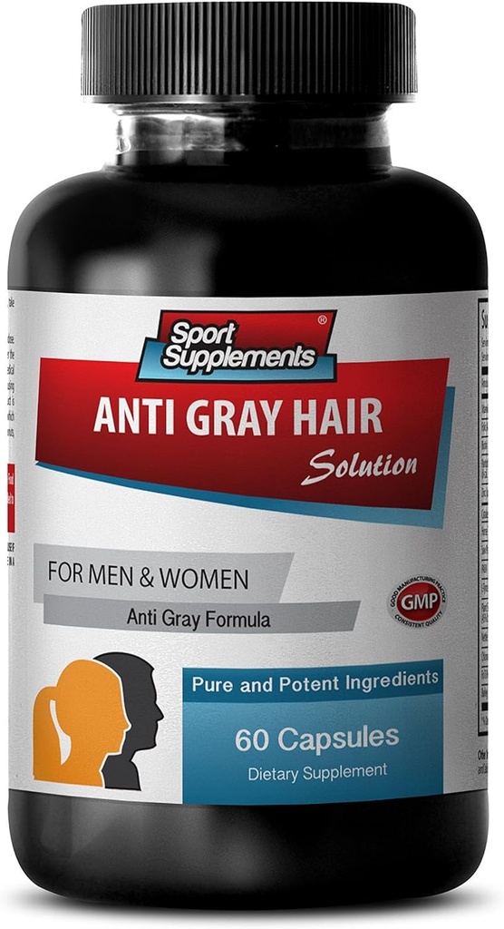 Eliminera grå hår - Anti Gray Hair Natural Formel för män och kvinnor - Biotin Supplement - Anti Gray Hair Supplement, Herbal Gray Hair Reversal, Reverse Gray Hair Darkening Supplement, 1B 60 Caps