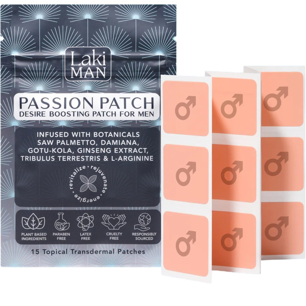 Laki Naturals Passion Patch for Men (Pack of 15) - Stöder cirkulation, Vitality, Vigour och Energy med naturliga ingredienser - Icke-Habit Forming, Time-Released Mäns hälsa Wellness Patches