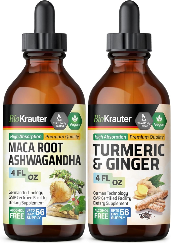 Maca Ashwagandha Tincture 4 Fl. Oz & Turmeric Ginger Tincture 4 Fl. Oz.