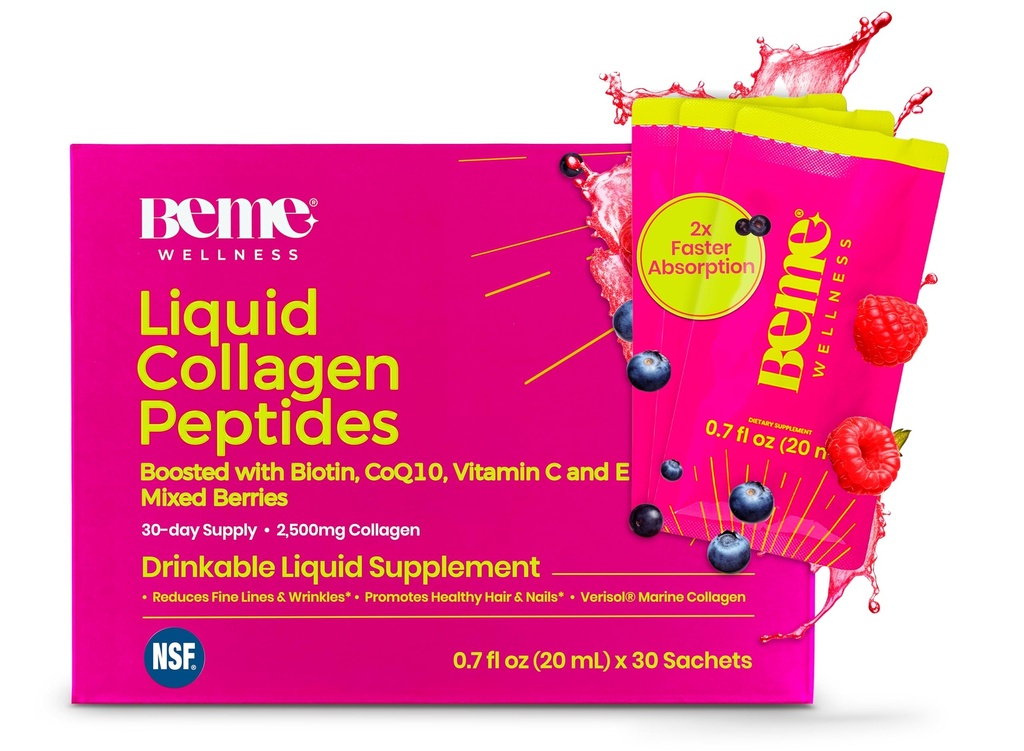 BeMe Liquid Collagen för kvinnor - 2500mg Verisol hydrolyserad Marine Liquid Collagen - Kliniskt testad Collagen Supplements - Snabb Absorption, hög biotillgänglighet - Stöder hud, hår och naglar