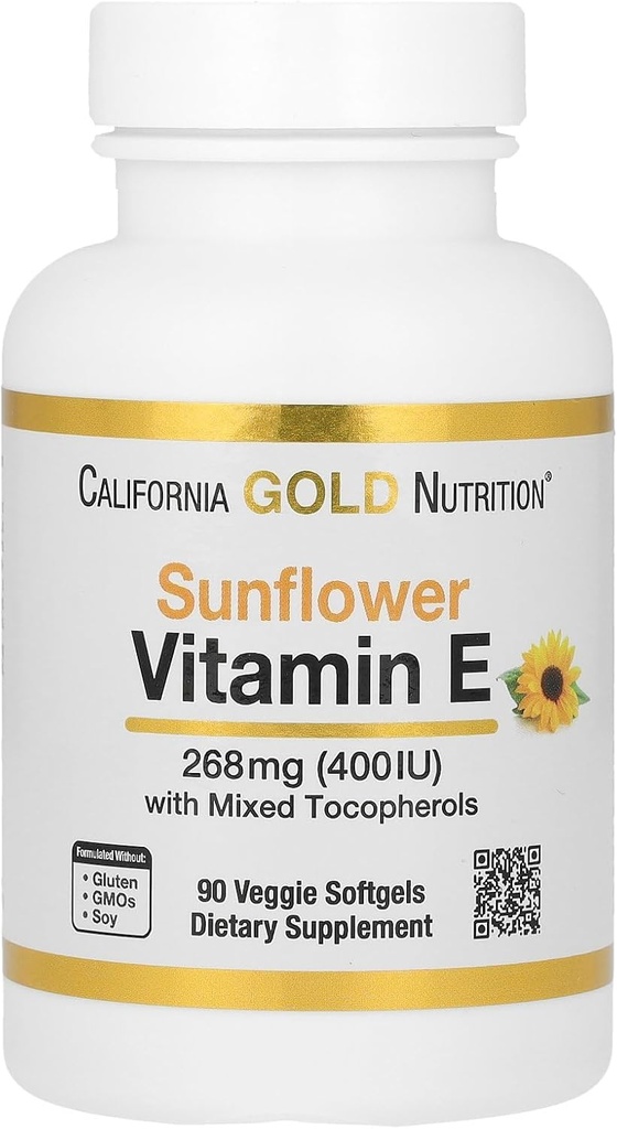 Kalifornien Gold Nutrition Sunflower Vitamin E med blandade tokoferoler, 400 IE, 90 Veggie Softgels