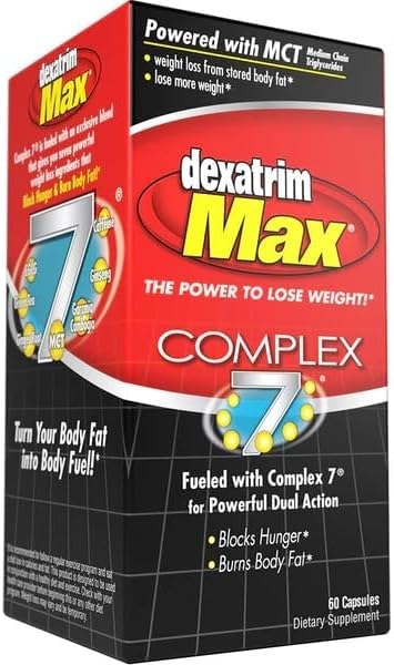 ILIOS Dexatrim Max Complex-7 | Kostpiller för att gå ner i vikt - 7 kraftfulla ingredienser för att minska hunger och kroppsfett, fettbrännare kosttillskott, viktminskning piller för kvinnor och män, 1 Pack w / 60 kapslar