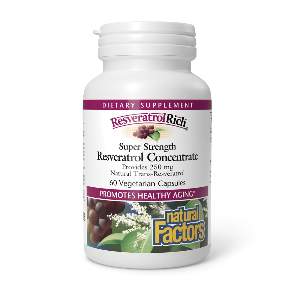ResveratrolRich av naturliga faktorer, Super Strength Resveratrol Concentrate, främjar hälsosam åldrande, 60 kapslar (60 portioner)
