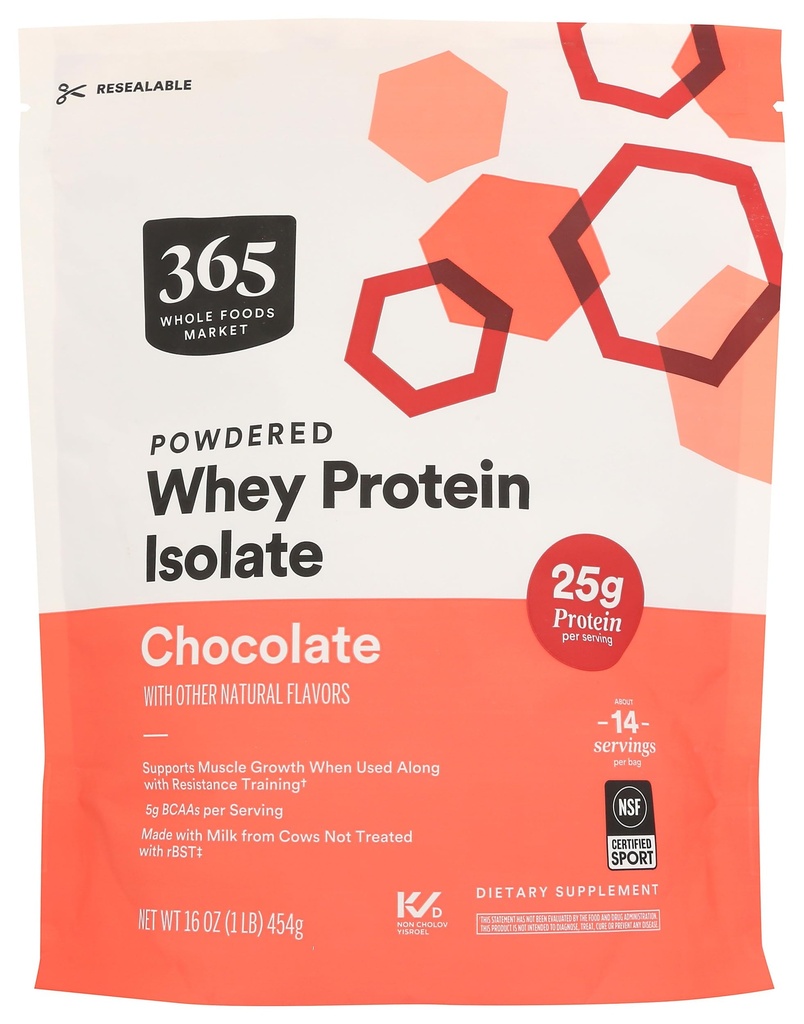 365 av Whole Foods Market, Whey Protein Isolate, Chocolate, 16 Ounce