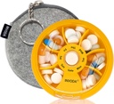 INVODA Weekly Pill Organizer 7 Compartment Rotating Pill Box för daglig medicinering och vitaminer - Portable Travel Pill Case Fish Oil Supplements Vitamins Organizer (Orange + Bag)
