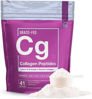 Essential Elements Hydrolyzed Collagen Peptides Powder for Men & Women - Joint, Skin, Hair & Nail Support - 15 Grams of Type I & III Grass-Fed Bovine Collagen - 30 Servings