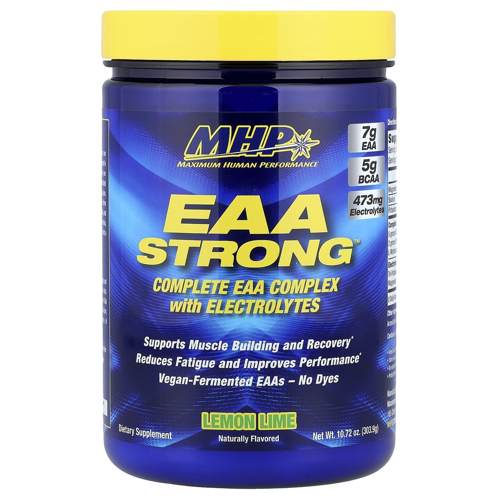 Maximal mänsklig prestation Mhp Eaa Strong, alla 9 viktiga aminosyra kosttillskott, elektrolyter, citron lime
