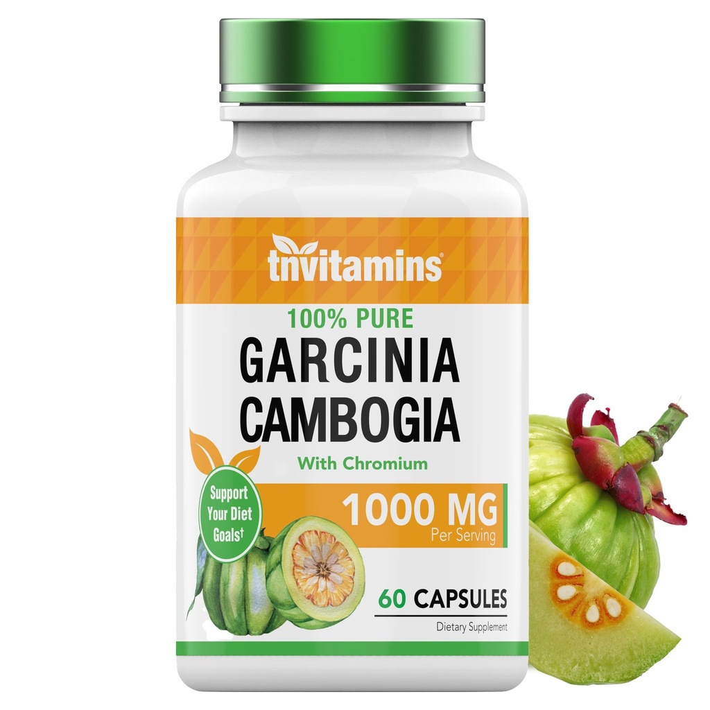 Tnvitaminer Garcinia Cambogia Extract Capsules (1000 MG x 60 Pills) med krom | Viktminskning Piller för kvinnor och män * Appetite Suppressant för viktminskning
