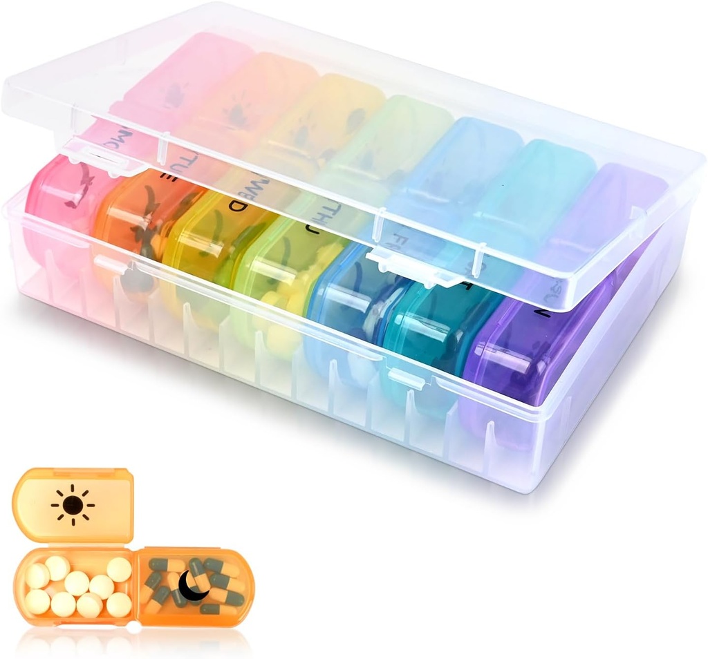 2-Times a Day Pill Organizer – Large 7-Day Pill Case – Food Grade Material – High Volume,Removable, Travel-Friendly Design – Perfect Pill Holder for Supplements, Vitamins, and Medications