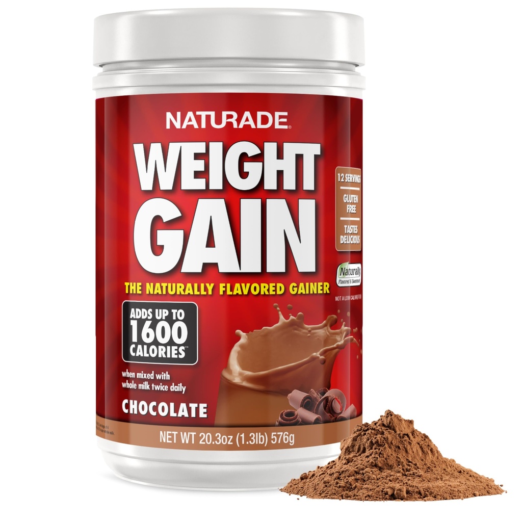 Naturade - All Natural Weight Gain Drink Mix - Gluten Free, Delicious Taste, 1600 Calories per portioner - Mass Gainer w / Carbohydrates & Protein - Chocolate, 20.3 Ounce (12 portioner).