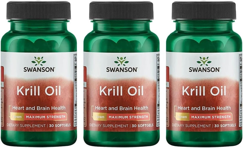 Swanson EFAs-Krill Oil - Maximal styrka - 1 g, 30 Softgels (3 Pack)