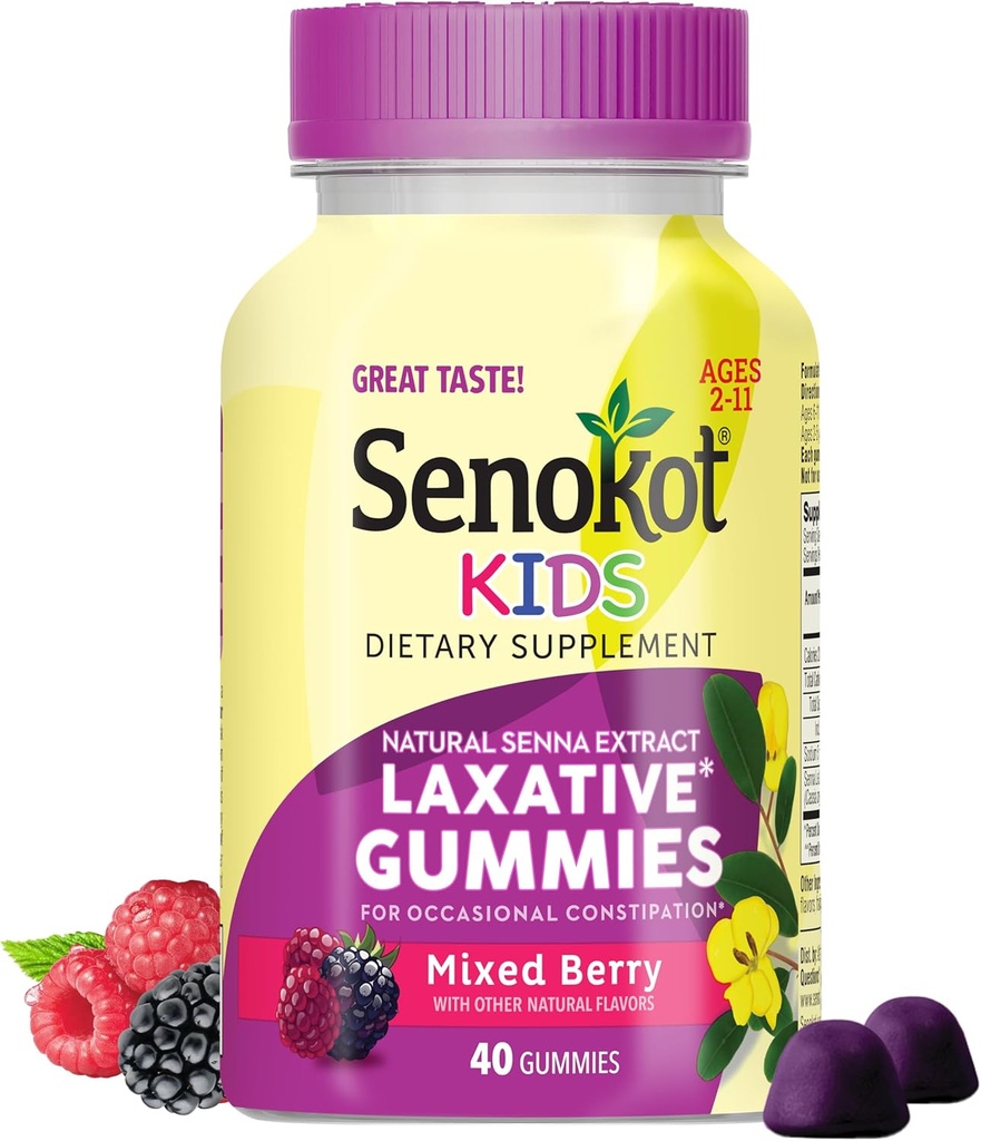 Senokot Kids Mixed Berry Laxative Gummies för ålder 2 +, Senna Extract för Gentle, Overnight Relief från Occasional Constipation, 40 ct