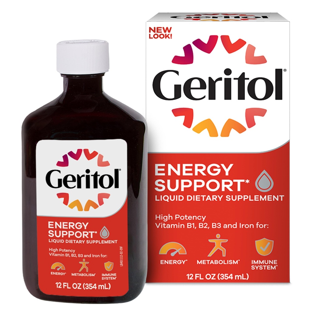 Geritol, flytande vitamin och järntillskott, energistöd, innehåller hög styrka B-vitaminer och järn, njutning, lätt att svälja, inga konstgjorda sötningsmedel, icke-GMO, 12 Oz