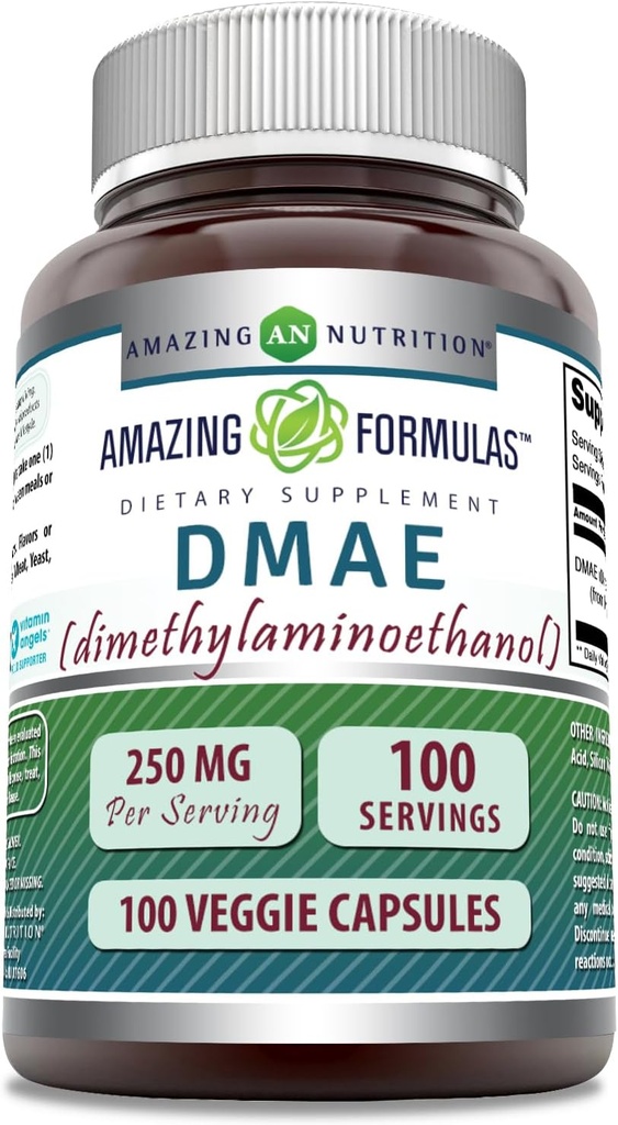 Fantastiska formler DMAE Supplement | 250 Mg | Veggie Capsules | Non-GMO | Gluten-Free | Made in USA (1 Pack, 100 Count)