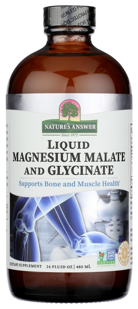 Magnesium Glycinate & Magnesium Malate Liquid - 16 Oz Magnesium Concentrate - Vegan & Gluten-Free - Ben, Muscle och Cardiovascular Support - Lämplig för alla