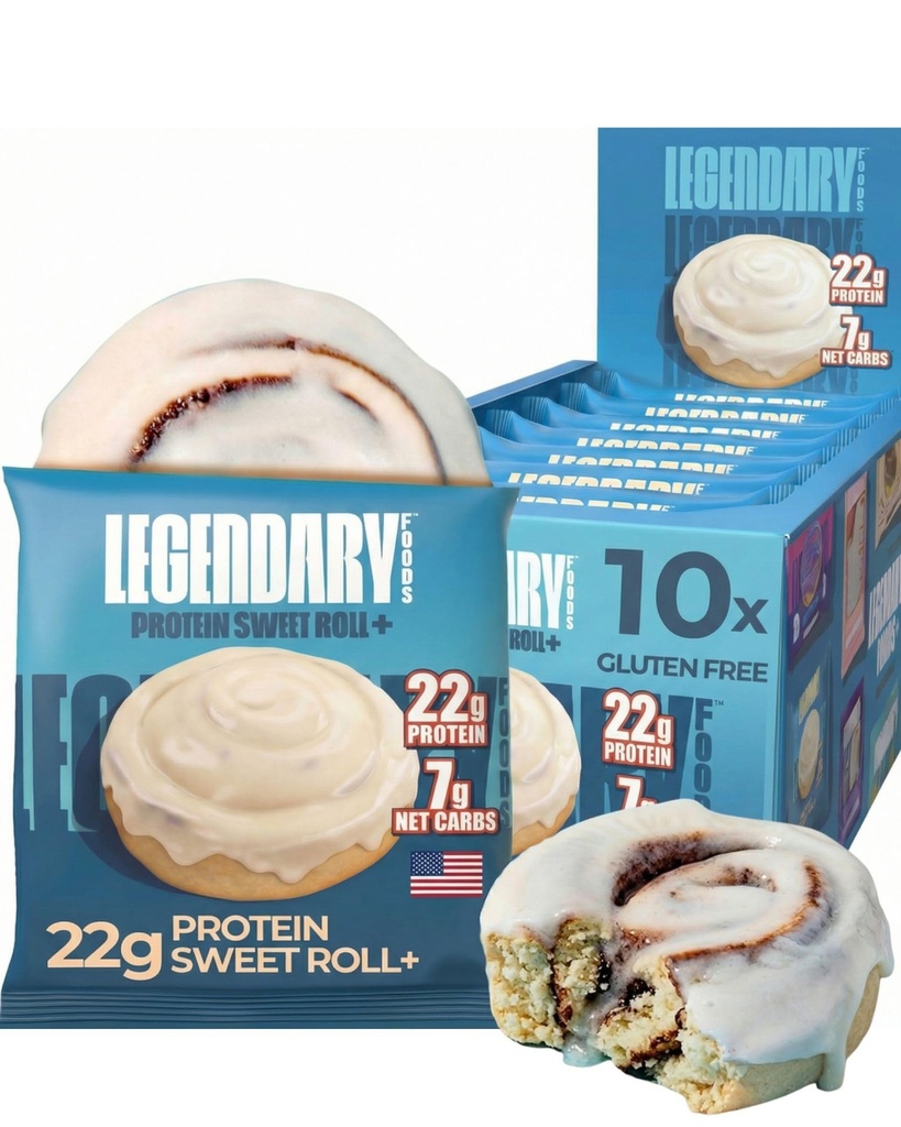 Legendary Foods 22g Protein Cinnamon Roll - Premium High Protien Bars, Low Carb Meal Replacement Snack, Low Glycemic Index, Gluten Free Snacks - Sweet Zero Sugar, Keto och Diabetic Friendly 10-Pack