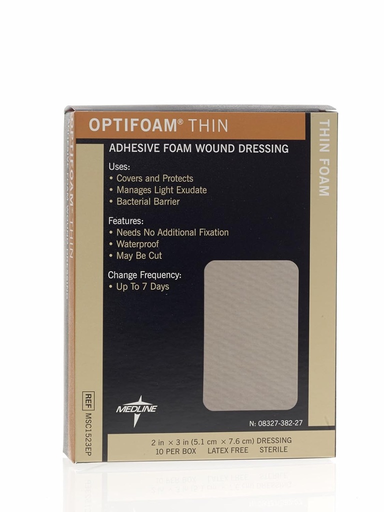 Medline Optifoam Thin Adhesive Dressings, 2 "x 3" (Pack of 10)
