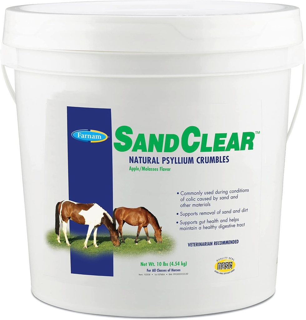 Farnam SandClear Psyllium Crumbles Supplement för hästar, hjälper till att ta bort Sand från Colon & Supports Digestive Health, Apple / glas smak, 10 lbs.