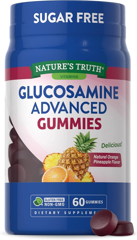 Naturens Sanning Glukosamin Gummies | 60 greve | Sugar Free | Orange Pineapple smak | Non-GMO & Gluten fri tillägg