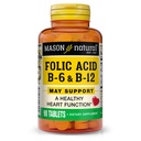 MASON NATURAL Folic Acid med B,6 & B,12, 90 Day Supply, stöder normal hjärthälsa och metabolisk funktion