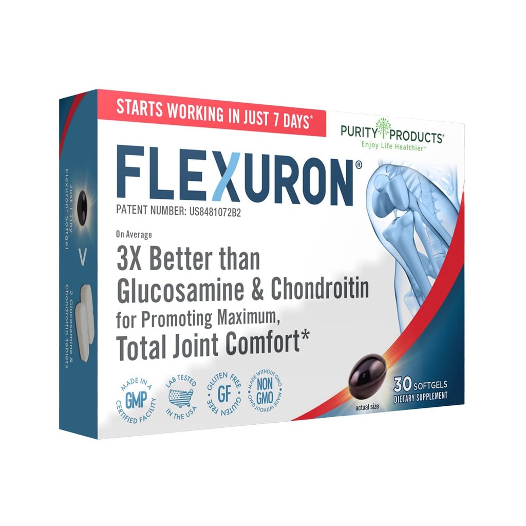 Purity Products Flexuron Joint Formel 3X Bättre än Glukosamin och Chondroitin - Börjar arbeta på bara 7 dagar - Krill Oil, Low Molecular Weight Hyaluronic Acid, Astaxanthin - 30 Count (1)