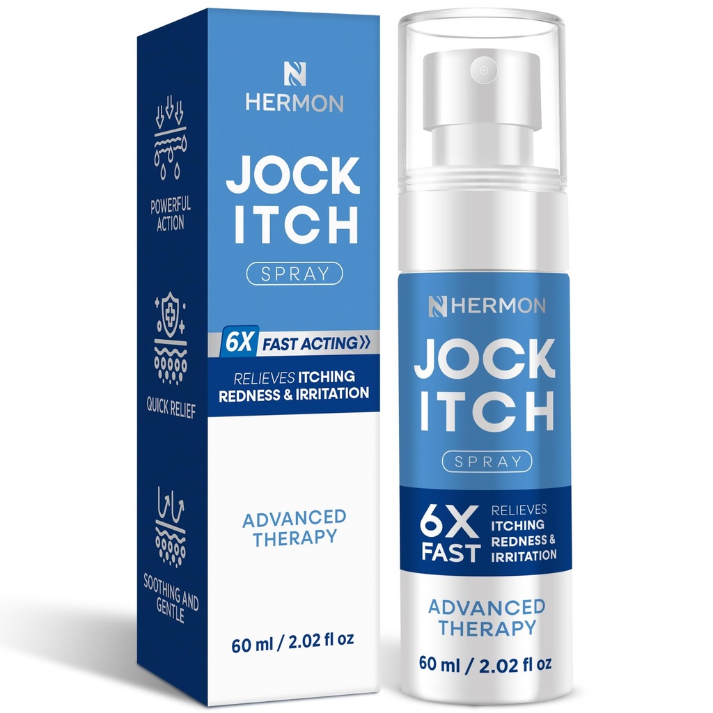 Hermon Jock Itch Spray för män: Kraftfull behandling för Jock Itch - Extra Strength Spray Liquid ger lugnande - 2,02 Fl Oz (Pack av 1)