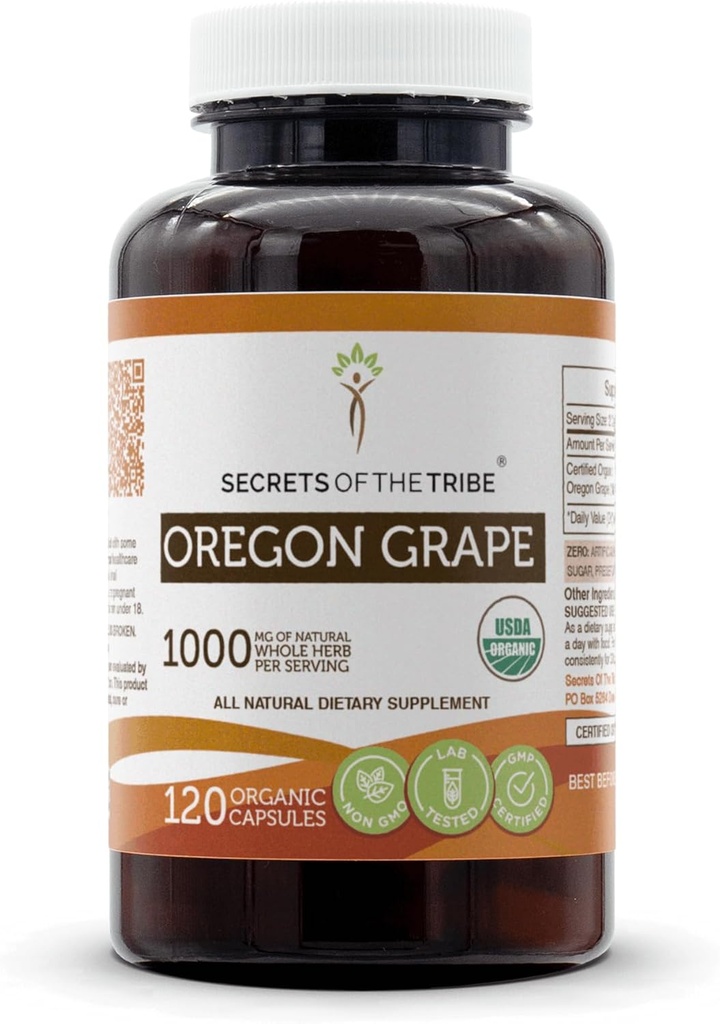 Secrets of the Tribe Oregon Grape USDA Organic Capsules | Certified Organic Vegetarian Capsules, Herbal Dietary Supplement | Mahonia aquifolium Dried Root (120 Count)