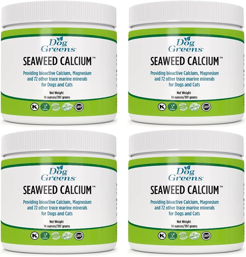 Seaweed Calcium Mineral Supplement för hundar och katter, 14 oz - Tidigare Naturens bästa Seaweed Calcium, högre kvalitet än benmåltid eller äggskalpulver, väsentligt kalcium för djur (4 Pack)