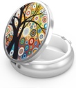 Pill Box 3 Compartment Small Pill Case,Portable for Pocket or Purse Pill Organizer Pill Container Holder to Hold Vitamins, Medicinering, Fish Oil and Supplements (Black Tree of Life)
