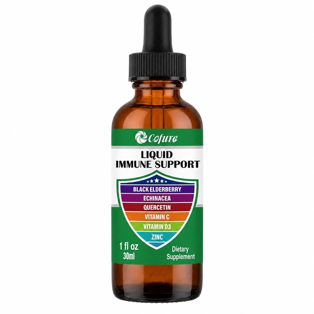Zink Quercetin Vitamin C D3 Liquid Immune Support med organisk Echinacea Elderberry, Immune Defense Drops Supplement för vuxna- Vegan, icke-GMO, Gluten Free - 1 Fl Oz