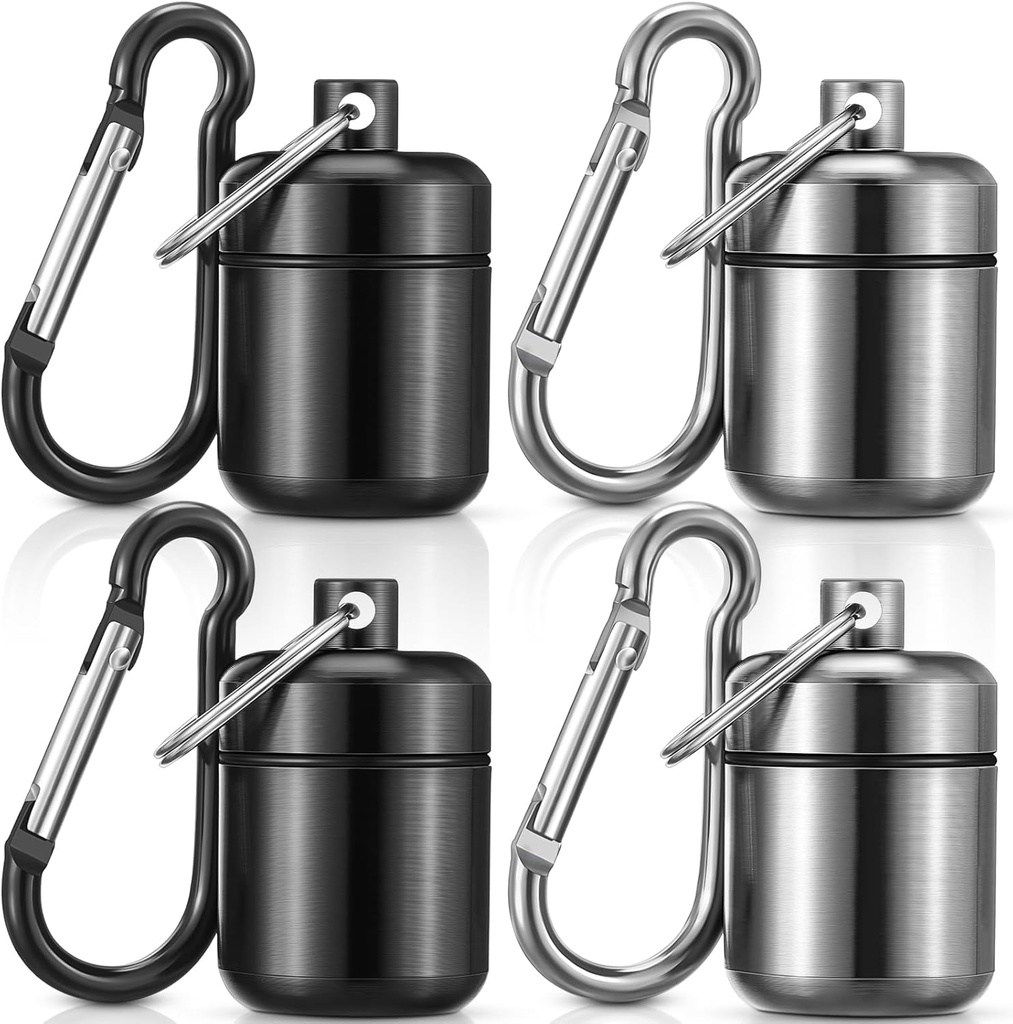 Hicarer 4 Pack Ear Plug Carrying Case Portable Pill Holder Case Waterproof Metal Small Pill Container Carrier för öronproppar och smycken Holder (Black, Gray)