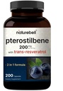 Pterostilbene med 98% Trans-Resveratrol, 200 mg Per servering, 200 kapslar | Naturligtvis källad från vilda blåbär - Antioxidant tillskott för hälsosamt åldrande stöd - icke-GMO