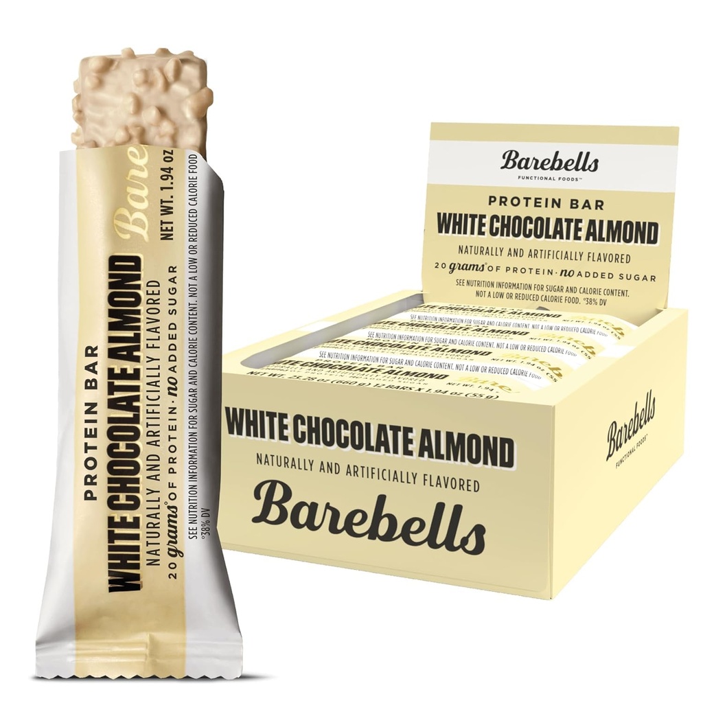 Barebells Protein Bars White Chocolate Almond - 12 Count, 20g High Protein Treats - Chocolate Nutrition Bar med 1g Total Sugars - On-The-Go Breakfast eller Post-Workout Snack