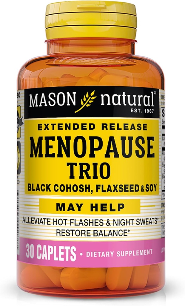 Mason Natural Menopause Trio: Black Cohosh, Flaxseed och Soy (Extended Release) - May Alleviate Hot Flashes & Night Sweats*, Stöder Hälsosam Hormonbalans*, 30 Caplets