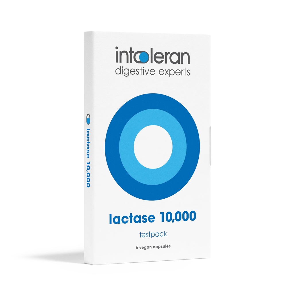 Intoleran Laktas 10 000 Digestive Enzymes Testpack - 6 kapslar | Tillägg för laktosintolerans | Laktasenzym hjälper Digest Dairy & Laktos | Hög doserad och snabbverkande | Vegan | Låg FODMAP