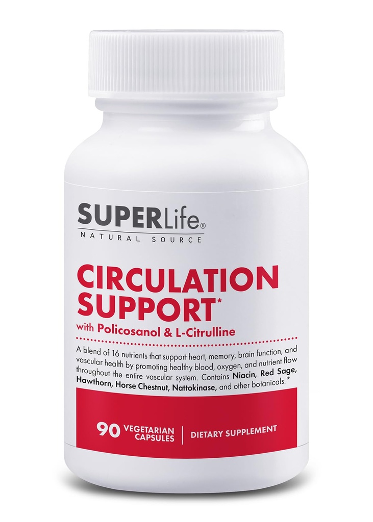 Cirkulationsstöd - med Hawthorn Berry, Ginkgo Biloba, Butcher's Broom, Horse Chestnut, L-Arginine & Ginger Root | Främjar hälsosamt blod, syre och näringsflöde | Supplement - 90 kapslar