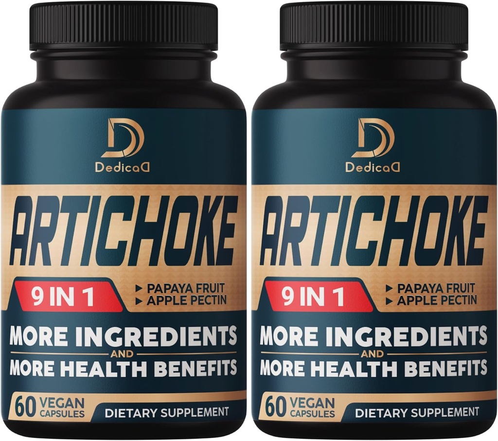 Artichoke Extract Capsules 6650mg 4-månaders leverans - Support Digestion, Immune Health & Body Balance - Kombinerad 9 Herbs Papaya, Apple Pectin, Ginger & More - Non-GMO 2 Packs 60 kapslar