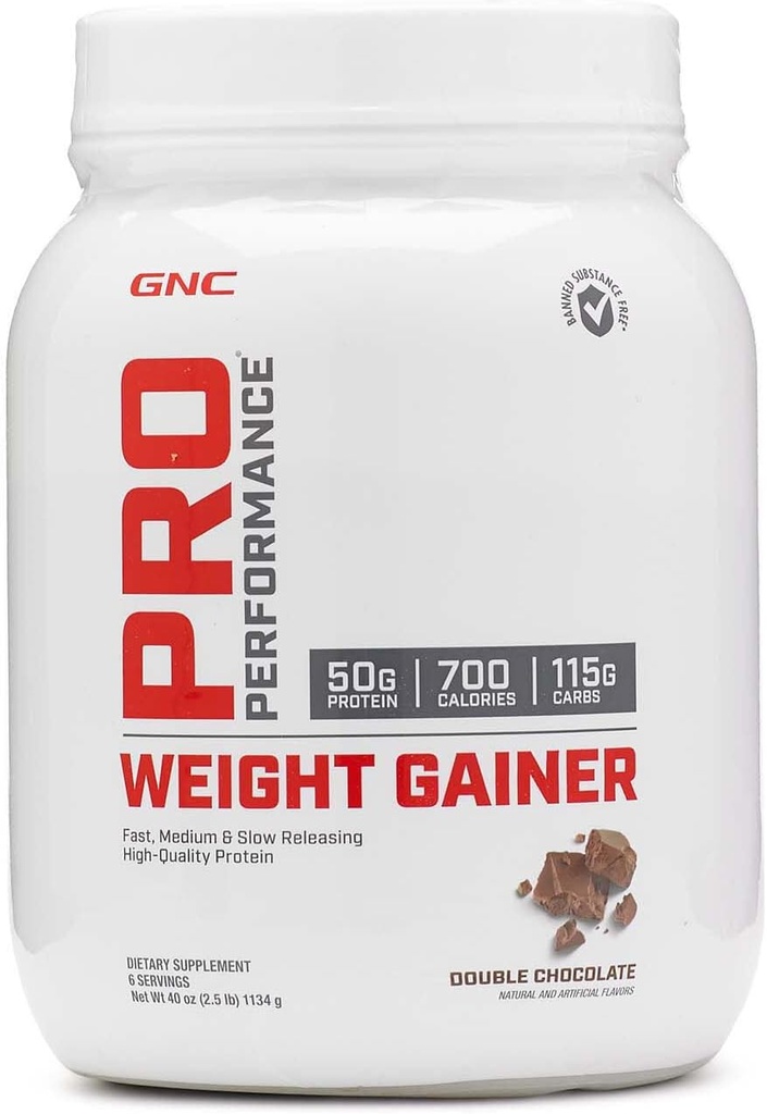 GNC Pro Performance Weight Gainer Protein Powder, 50g Protein, High Calorie, 700 kalorier, stöder Mass och Muscle Recovery, MCT, BCAA, 3rd Party Tested, Double Chocolate, 6 Servings, 2,5 lbs