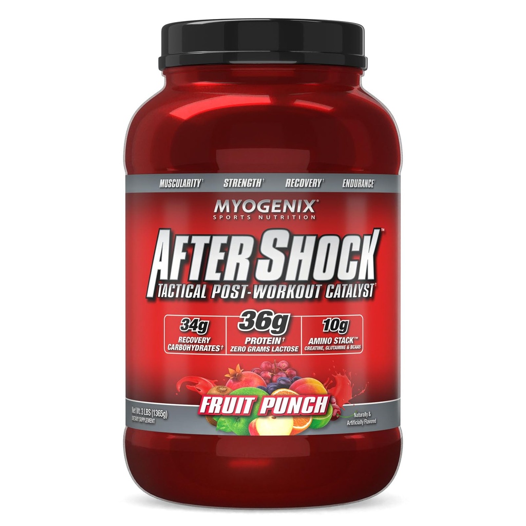 Myogenix Aftershock Post Workout - Muscle Growth Whey Protein Powder - Speeds Up Muscle Growth and Recovery - Stöder Joint Health och återger Glycogen - Fruit Punch, 3 lbs