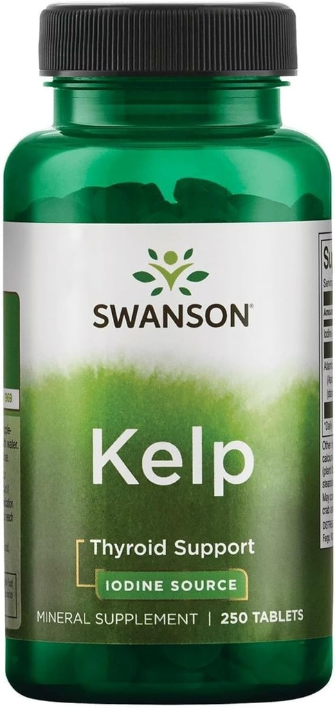 Swanson Premium Brand Kelp - Naturlig jodkälla som stöder sköldkörtelhälsa - Mineral Supplement w / jodkälla Standardiserad 0,4% - (250 tabletter, 225mcg vardera)
