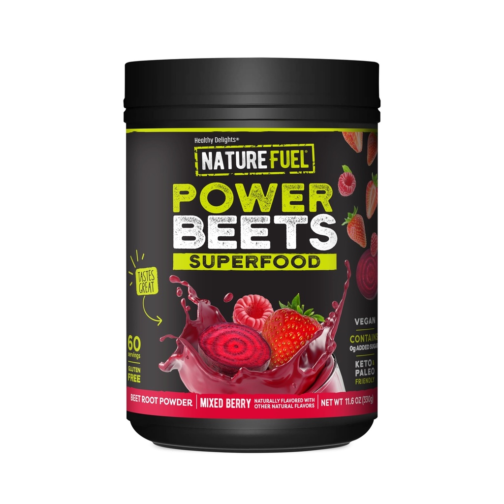 Nature Fuel Power Beets Powder, Delicious Mixed Berry, Concentrated Superfood Supplement, stöder cirkulation, naturlig energi och uthållighet, icke-GMO, 60 portioner (Packaging May Vary)
