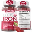 Beet Root Gummies med järn, Methyl B12, Folate, Vitamin C - Öka Nitric Oxide & Järnnivåer, energisupport, Fight Fatigue, Beetroot & Gentle Iron Supplement, Sugar Free, 120 Count