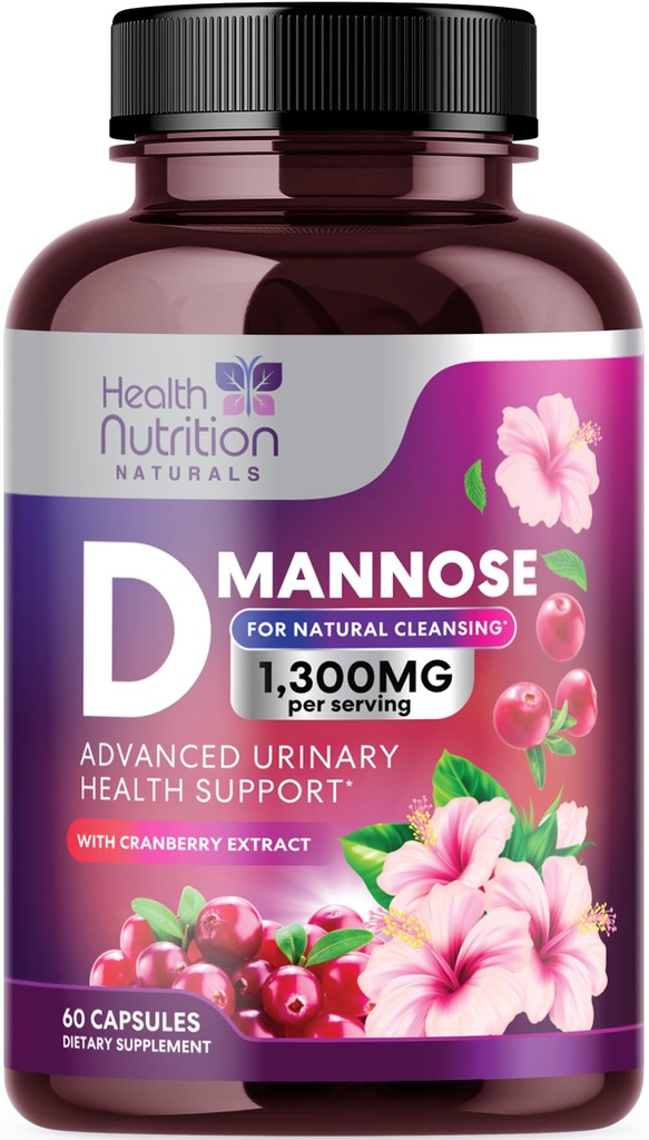 D-Mannose Supplement 1,350mg - med Cranberry, Hibiscus & Dandelion - Fast-Acting, Natural Urinary Tract & Bladder Support för kvinnor och män - Flush & Cleanse Impurities - Non-GMO, Vegan - 60 kapslar