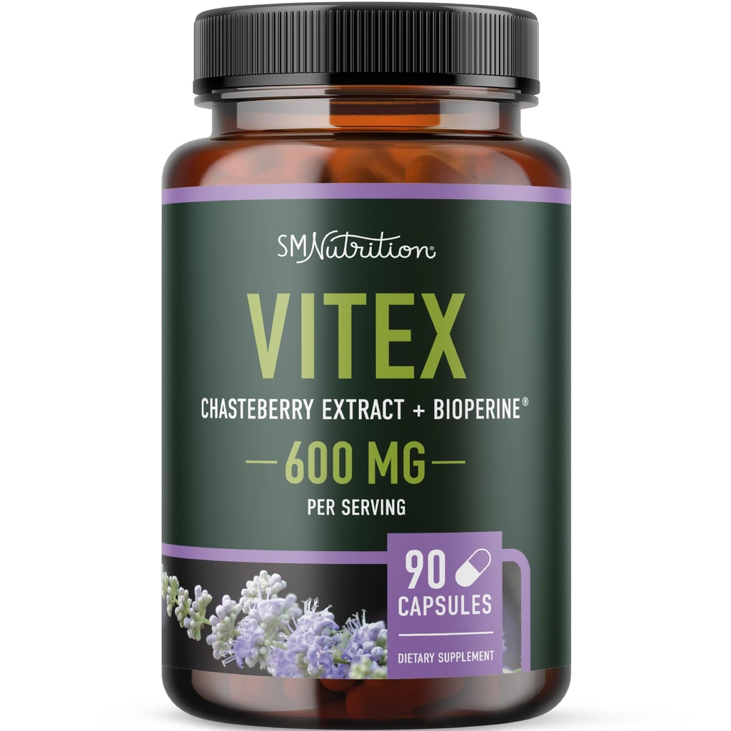 Vitex Chasteberry Supplement 600mg | Agnus Castus for Women's Hormone Balance, Menopause, Menstrual Regularity & Hormonal Acne* | Certified Gluten-Free, Vegetarian | 90 kapslar, 3-månaders leverans
