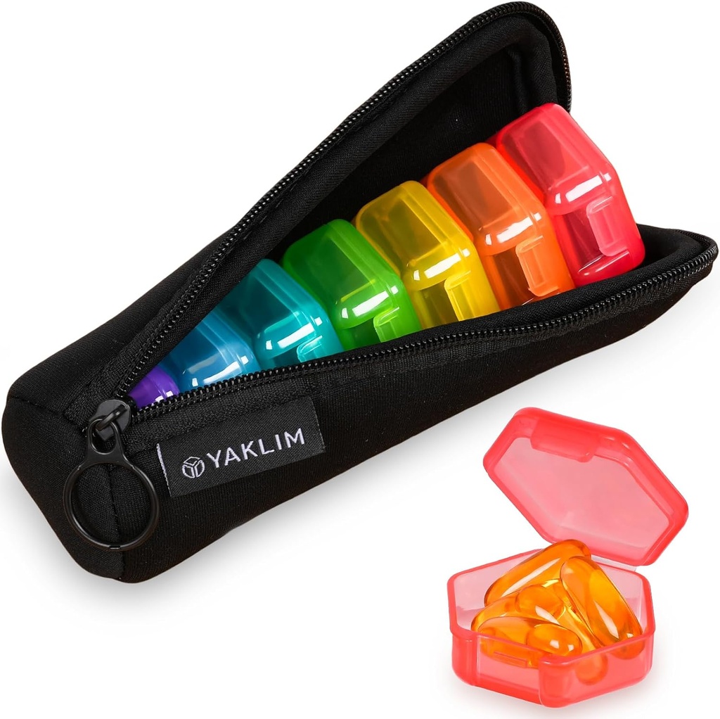 Small Pill Box, 7 Packs Travel Pill Case med Bag, Mini Pill Organizer för Pocket Purse, Daily Portable Medicine Vitamin Box, Fish Oil Box, Supplement Box