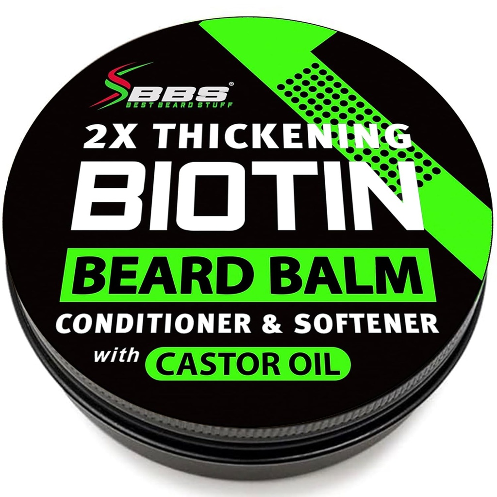 Biotin Beard Balm för män - 2X förtjockning för skägg och mustasch - Organic Mustache Wax med Castor Oil & Meadowfoam - Hydrating Facial Hair Growth Balm & Leave-In Conditioner