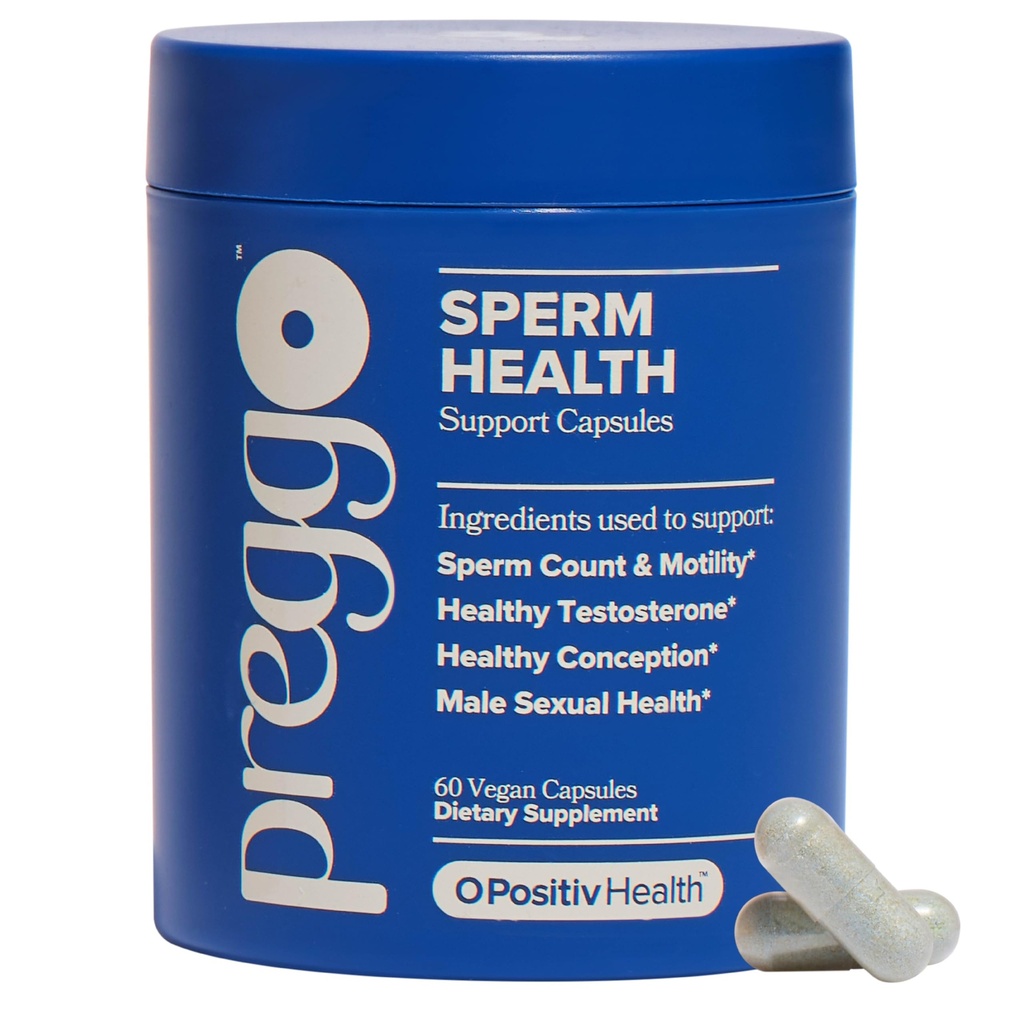 O Positiv Preggo Sperm Health Capsules for Men - OBGYN-Formulated for Improved Sperm Count & Motility med Tongkat Ali, NAC, Alpha Lipoic Acid - Male Reproductive Health, 60 Count (Pack of 1)