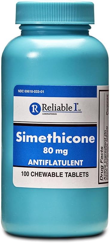 Tillförlitlig 1 Simethicone 80mg Anti-Gas 100 Peppermint tabletter (1 flaska)